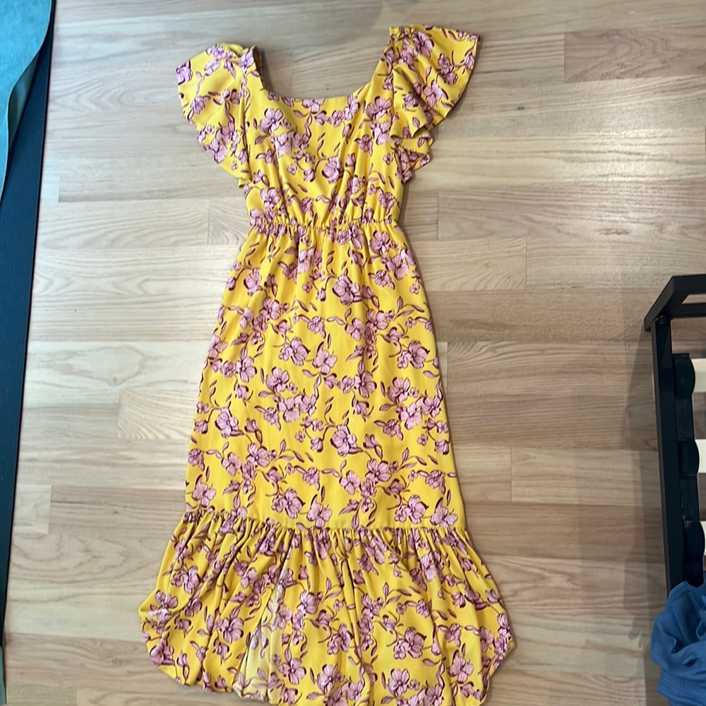 Sachin and Babi yellow floral flutter sleeve maxi dress